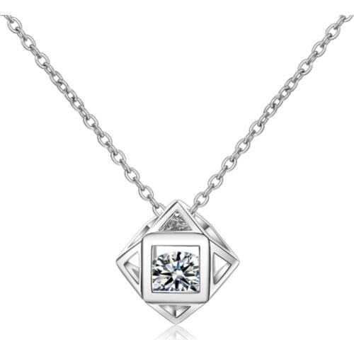 Korean version of personality temperament fashion trend exquisite creative wild cube box silver plated necklaces SE022