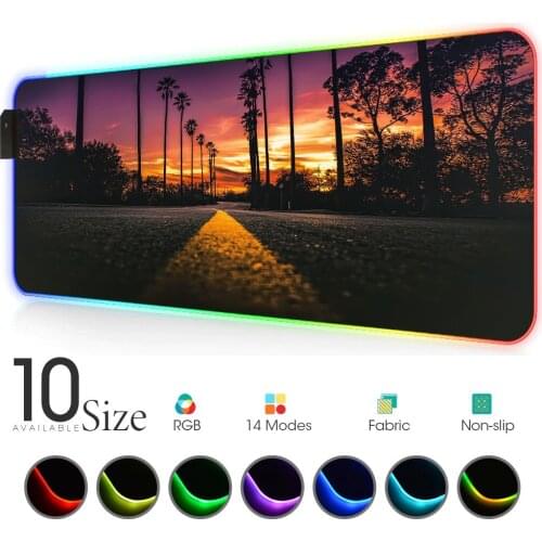 Scenic Highway Glowing Lights RGB Mouse Pad XXL Gamers Accessories LED MousePad Gaming with Backlit Desk Rug Mat for Keyboards
