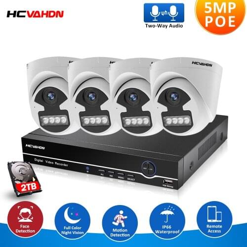HVCAHDN Dome 5MP NVR Kit 4CH POE Camera System Human/Face Detection Two-way Audio Ai IP Camera indoor Security Camera
