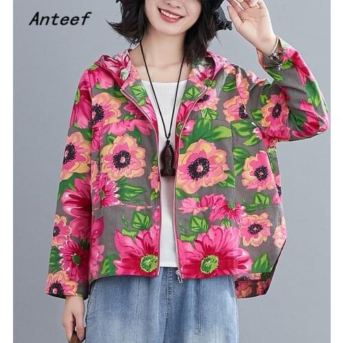Anteef cotton Oversize jackets for women causal loose spring autumn hooded Jacket Coat Zipper Clothes 2021 Cardigan Outerwear