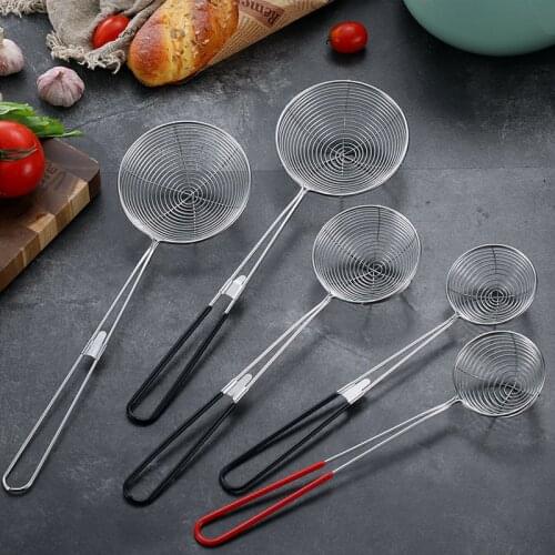 Stainless Steel Wire Drain Scoop Multifunction Mesh Oil Strainer Flour Sifter Sieve Colander Hot Pot Drain Scoop Kitchen Tool