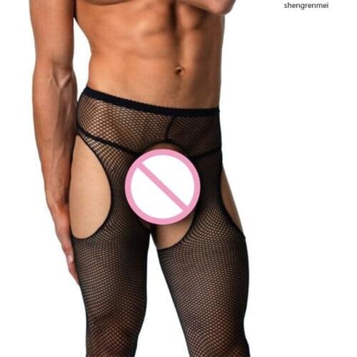 Shengrenmei Mens Pantyhose Sexy Four Open Crotch Tights Porno Small Mesh Stockings Exotic Pantyhose for Male Adult Dropshipping
