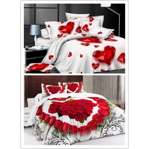 Red Heart Bedding Set Love Bed Sheets Quilt Quvet Cover White Bedspread Luxury Bed Linen Queen Size 3/4PCS