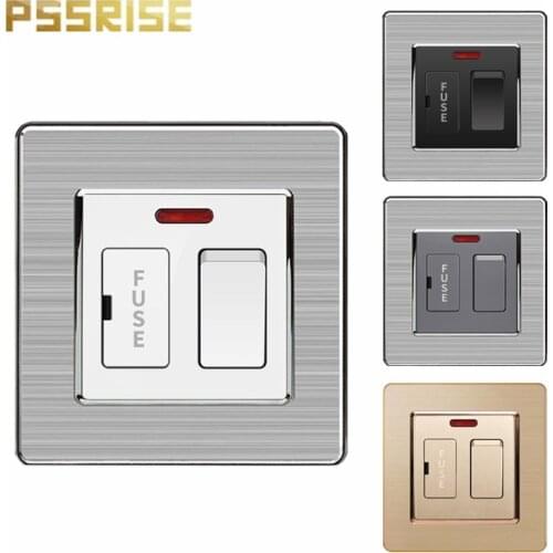 Pssrise UK wall socket 13A fused electrical switch with red indicator light, stainless steel panel 86mm * 86mm white / Black / G