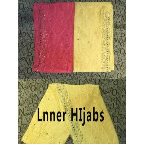 New Nail bead Scarf Hijabs Lnner hijabs Cotton Plain African style Embossing and diamonds mesh fabric for muslim lady to pray