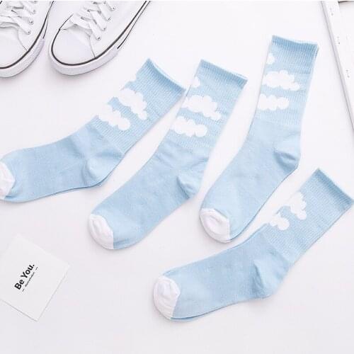 Autumn New Stockings 2019 Winter New Clouds All Cotton Stocking Skateboard Tide Blue Casual Stockings Women for Chirstmas