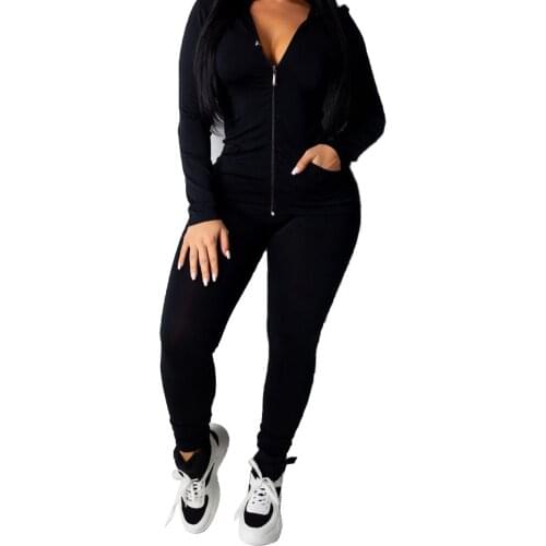 Autumn Womens Clothes Set Gym Wear Zipper Hood Tops Pants Solid Color Womens Clothing Two Piece Set Ladies Outfits Tracksuit