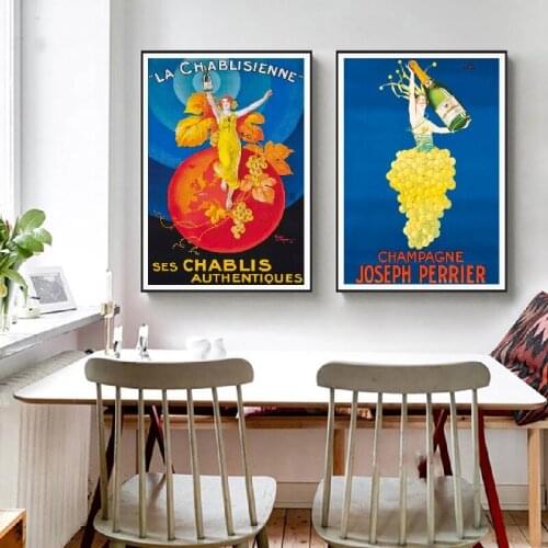 Champagne Posters Vintage Drink Advert Prints Chablis Kitchen Wall Art Decor Canvas Painting Dining Room Home Wall Decorations