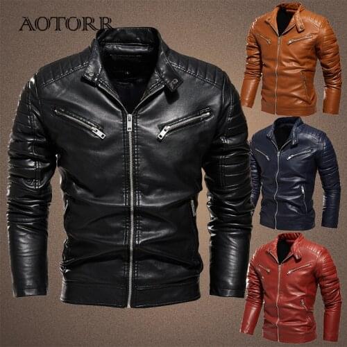Causal Vintage Leather Jacket Men Autumn New Motorcycle Coat Men Spring Outfit Fashion Biker Pocket Design PU Leather Jacket Men