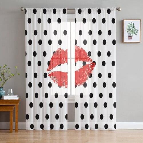 Black Dots Red Lips Sheer Curtains for Living Room Modern Voile Curtain Bedroom Tulle Curtains Window Drapes Decor