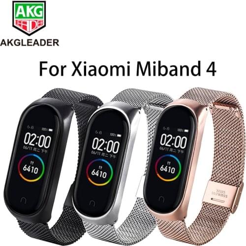 AKGLEADER For Xiaomi Mi Band 4 3 Strap Milanese Bracelet Stainless Steel Smart Watch For Xiaomi Miband 3 2 Newest Wrist Miband 4