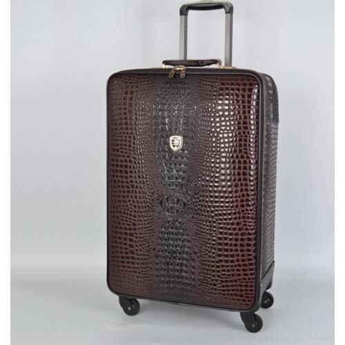 Genuine leather crocodile pattern trolley luggage universal wheel 16/20/24 inch luxury travel suitcase for men and women