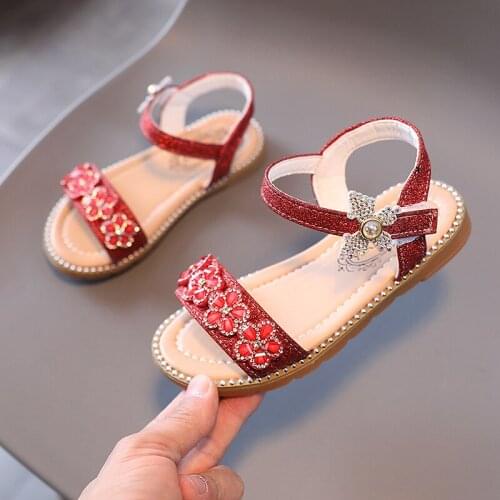 Girls Sandals 2021 New Childrens Summer Little Roman Soft Shoes Butterfly Rhinestone Kids Fashion Princess Flat Sandals E822