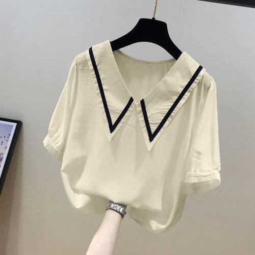 Sweet doll collar short-sleeved chiffon shirt blouse summer 2021 new temperament casual shirt Western style all-match