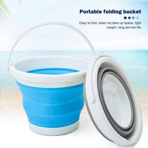 Foldable Bucket with Handle Silicone Bucket Capacity of 3L/5L/10L Multi Purpose for Beach Camping Garden House Cleaning Tool