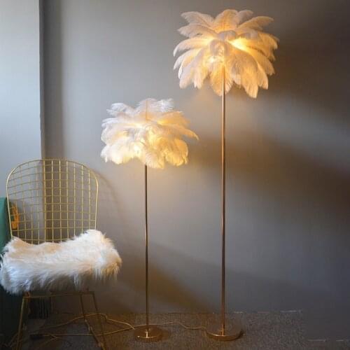 Modern Ostrich Feather Shade Led Floor Lamp Study Bedroom Sofa Bedside Lamp Living Room Home Decor Indoor Lighting Light Fixture