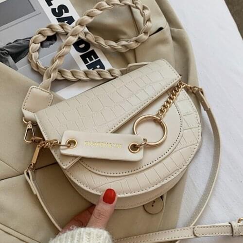 Stone Pattern Semicircle Saddle Bags Pu Leather Shoulder Bags for Women 2021 Fashion Chain Ladies Crossbody Bag Luxury Handbags