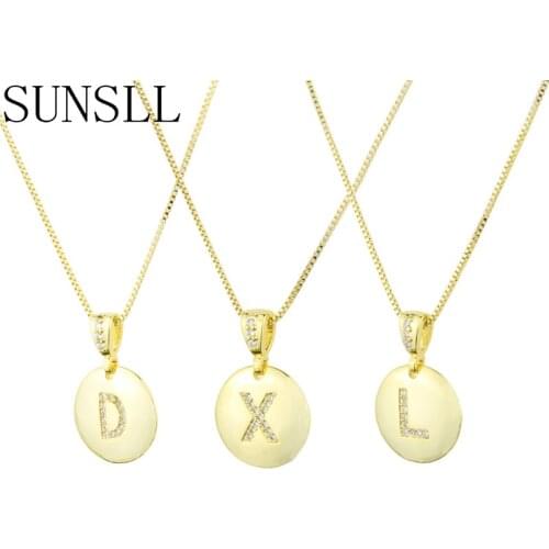 SUNSLL Fashion Female Girl First Letter Necklace Gold 26 Letter Charm Necklace Pendant Copper CZ Jewelry Necklace gifts