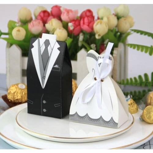10pcs Bride And Groom Wedding Favor And Gifts Bag Candy Box DIY With Ribbon Wedding Decoration Souvenirs Party Supplies