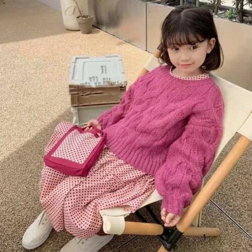 Girls Sweater Kids Coat Outwear 2021 Simple Plus Velvet Thicken Warm Winter Knitting Tops Cotton Pullover Childrens Clothing