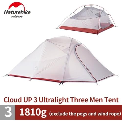 Naturehike Outdoor Cloud Up 3 Person Camping Tent 20D Nylon Waterproof Ultralight Large Family Camp Tents 2018 NEW Updated