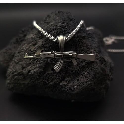 Retro AK47 Rifle Pendant Necklace Trend Hip Hop Customized Mens Sweater Chain Surrounding New Explosive Ins Style