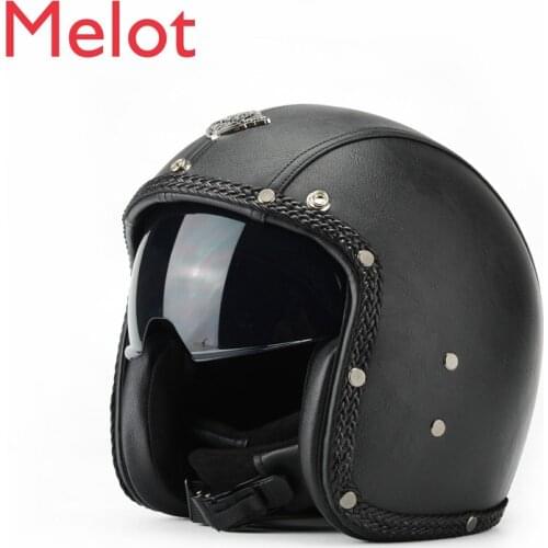 Four Seasons Universal Handmade Retro Motorcycle Helmet Leather Motorcycle with Built-in Lens Half Helmet Men and Women