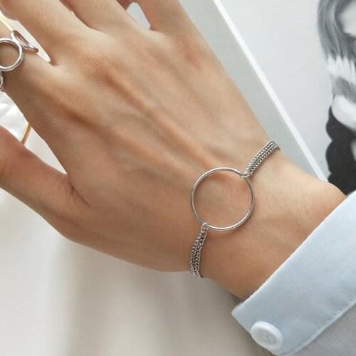 925 Sterling Silver Jewelry Mothers Gift Double Layer Chain , Delicate Friendship Geometric Jewelry Karma Open Circle Bracelet