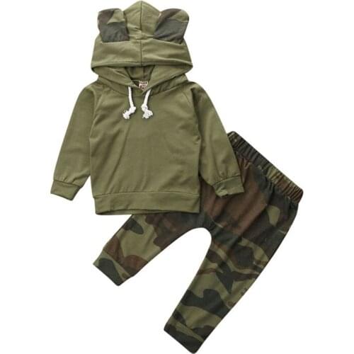 Baby Autumn Clothes Toddler Long Sleeve Camouflage 3D Ears Hooded Pullovers+Pants Trousers Outfit Newborn Infant Boy Girl Set