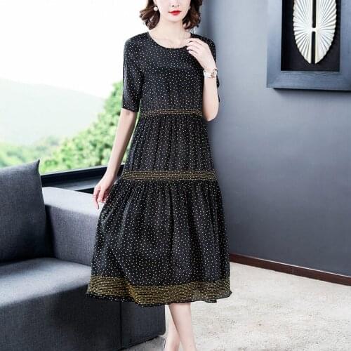 Black Dot Print Women Summer Dress 2020 Fashion Plus Size Loose Casual Short Sleeve Female Dresses Midi Vestidos K114