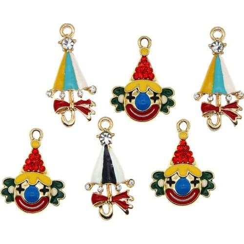 10pcs/lot Cute Clown Droll Circus Metal Enamel Bow Umbrella Charms Pendant For Earring Bracelet DIY Jewelry Making Findings New