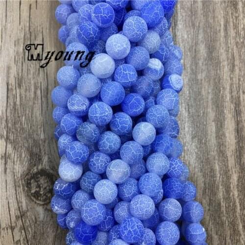 15.5" Frosted Fancy Blue Fire Crackle Agates Beads, Round Dream Dragon Vein Agates Beads, Natural Necklace Beads, MY1626