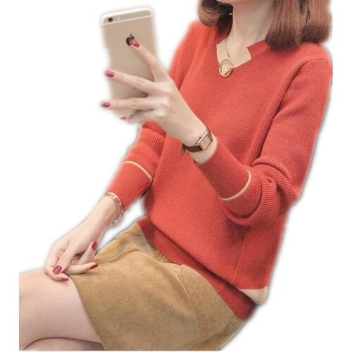 2018 Autumn Winter Sweater Women Solid Knitted Sweater Pullovers Female Sweater Long Sleeve Tops V-neck Basic Warm KnitwearQ901