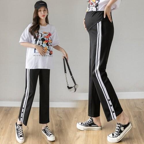 308# Maternity Pants Spring Autumn Casual Split Pants Loose Comfy Belly Support Pants Elastic Waist Maternity Trousers