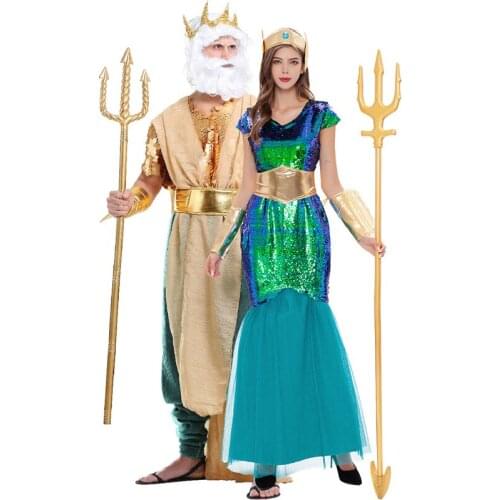 Cosplay Costumes for Adult Fashion New Sea Retro Atlantis King Queen Fish Scale Sequins Clothing Masquerade Cosplay Clothes 4Pcs