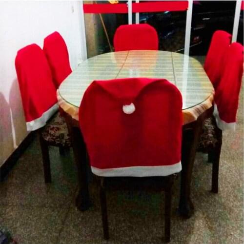 6pcs Chair Covers Spandex Christmas Housse De Chaise Cover Set Santa Clause Xmas Decorations Hat For Wedding Home Party