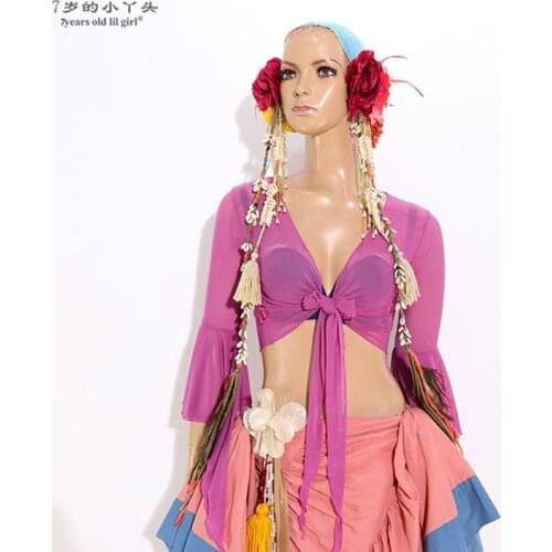 Bellydance Costume Top Wavy Edge Butterfly Sleeve Practice Clothing BYY46 50