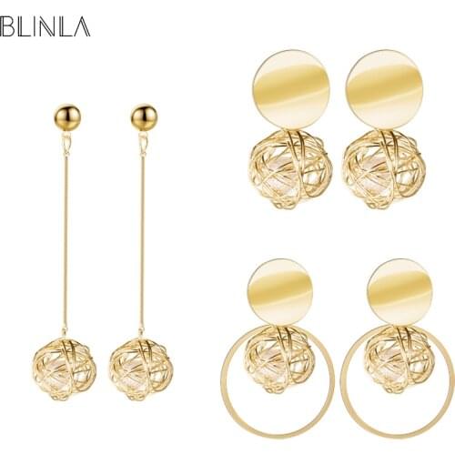 BLINLA New Vintage Rattan Ball Imitation Pearl Dangle Drop Earrings 2020 for Women Fashion Korean Gold Geometric Earring Jewelry