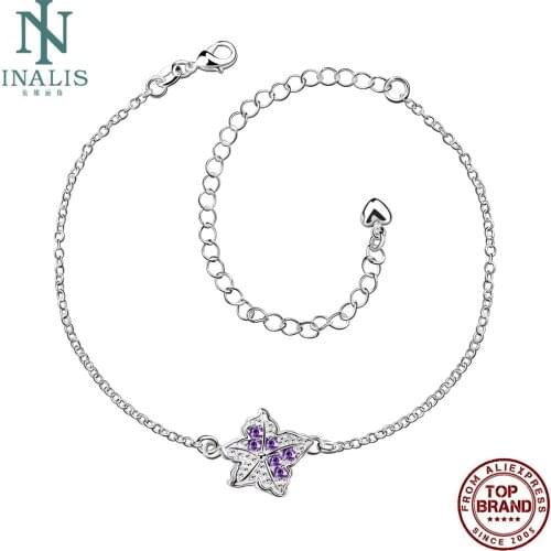 INALIS Charm Leaf Shape Anklets For Women Romantic Trend Purple Clear Zircon Fit Birthday Party Gift Fashion Jewelry Recommend