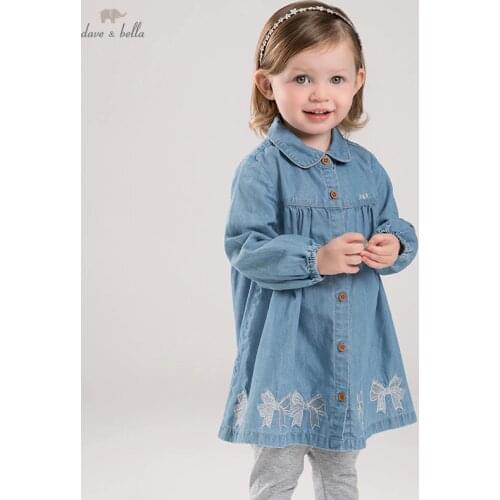 DBZ16665 dave bella spring baby girls cute bow print dress children fashion party dress kids infant lolita clothes