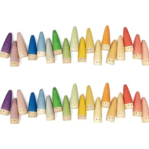 Small Eyes Wooden Peg Dolls Rainbow Wood Loose Parts Kids Creative Toys Unfinished People Educational Toy Threaded Villain 6.5cm