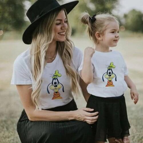Disney Goofy Printing T-shirt Women Short Sleeve Male Clothes Harajuku Children Tshirt Family Matching Clothes Dropship