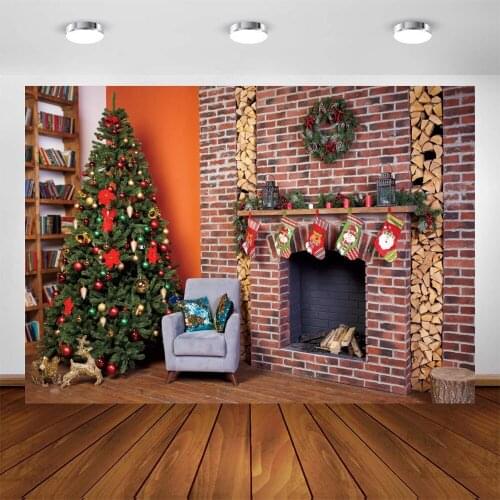 Yeele Christmas Backdrop Photography Interior Fireplace Pine Brick Wall Background Baby Photographic Photo Studio Photophone