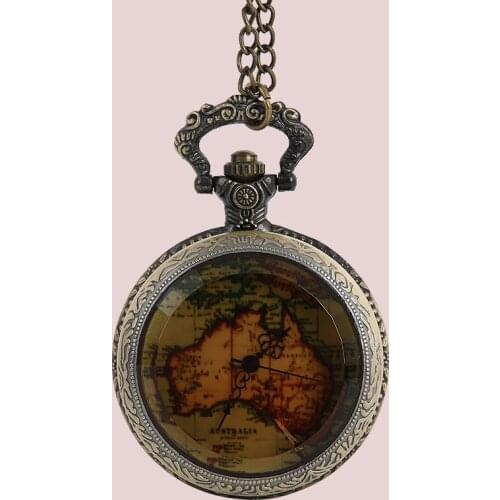 8059 Perfect Gift Christmas Gift Retro AntiqueChain Australian Map Necklace Pendant Pocket Watch Quartz Watch