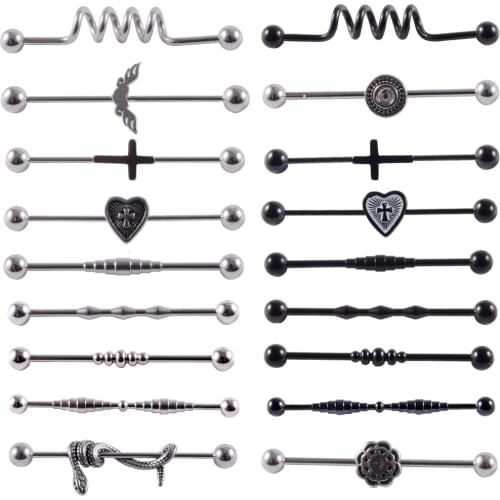 1Pcs Surgical Steel Snake Industrial Barbell Ring Cartilage Earring Helix Body Piercing Jewelry Oreja Ring 1 1/2 Inch 38mm