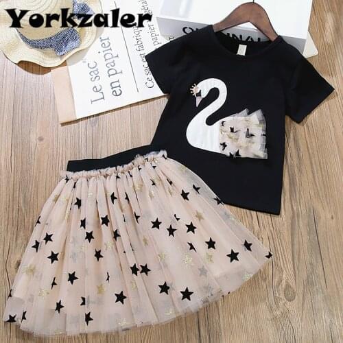 Toddler Girls Clothes Set Kid Clothes Girls Outfits Sets 3-7years Swan T Shirt and Star Tutu Skirt 2 Piece Children Clothes Set