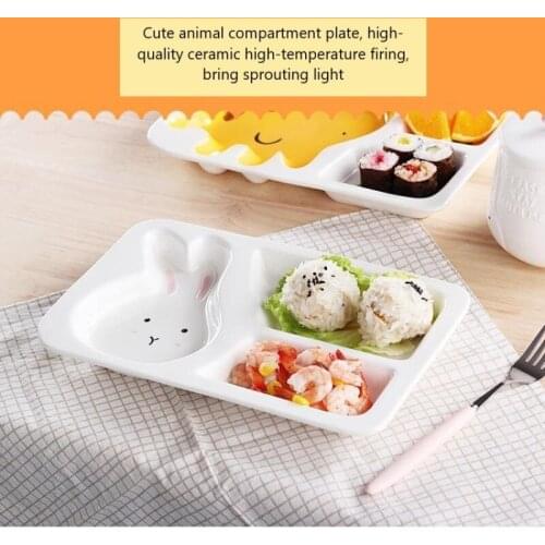 Creative cartoon tableware Divided childrens baby grid plate ceramic animal breakfast Dinner partition plate lovely Household
