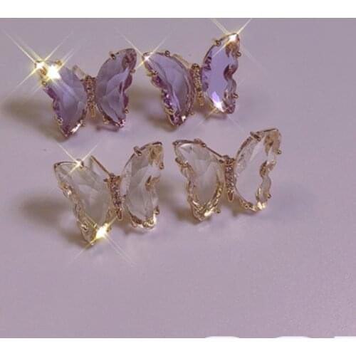 IPARAM Fashion Animal Butterfly Crystal Earrings Women Korea Cute Crystal Butterfly Earrings Girls Wedding Jewelry Trend Gifts