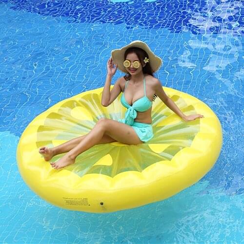 Inflatable Round Lemon Floating Row Easy Quick Set Up Portable Yellow Lemon Swimming Ring For Swimming Pool Beach Home Party