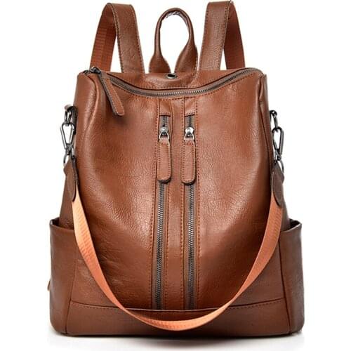2021 New PU Leather Women Backpack Casual School Backpack For Teenager Girl Large Capacity Multifunction Backpack Mochil